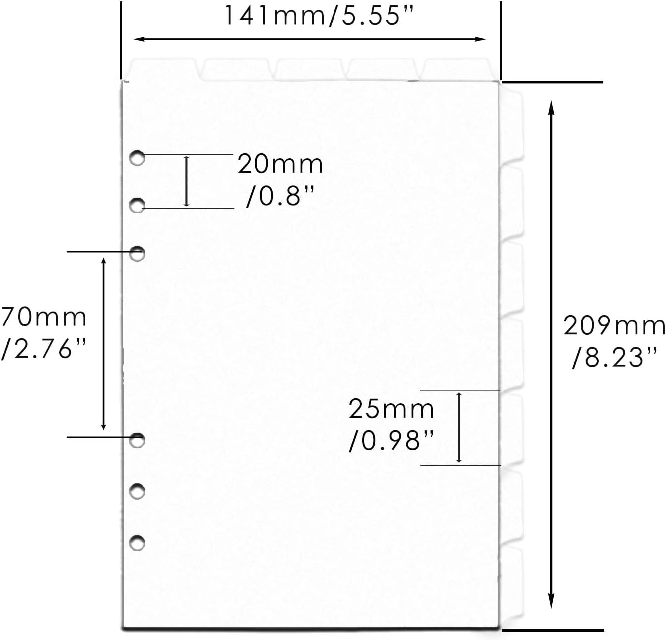2 Set A5 Binder Dividers White Plastic Index Divider Blank Side 7 Tabs Top 5 Tabs Planner Insets 12 Sheets Refillable