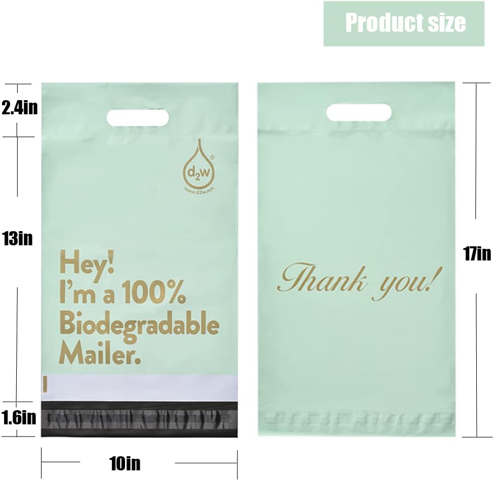 10x13 Inches 100% Biodegradable D2W Poly Mailers with Handle, 50pcs Mint Compostable Envelopes Shipping Bags, Eco