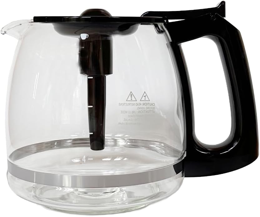 Universal 12-Cup Glass Replacement Coffee Carafe, Compatible with Multiple Coffee Maker Brands, Black Handle