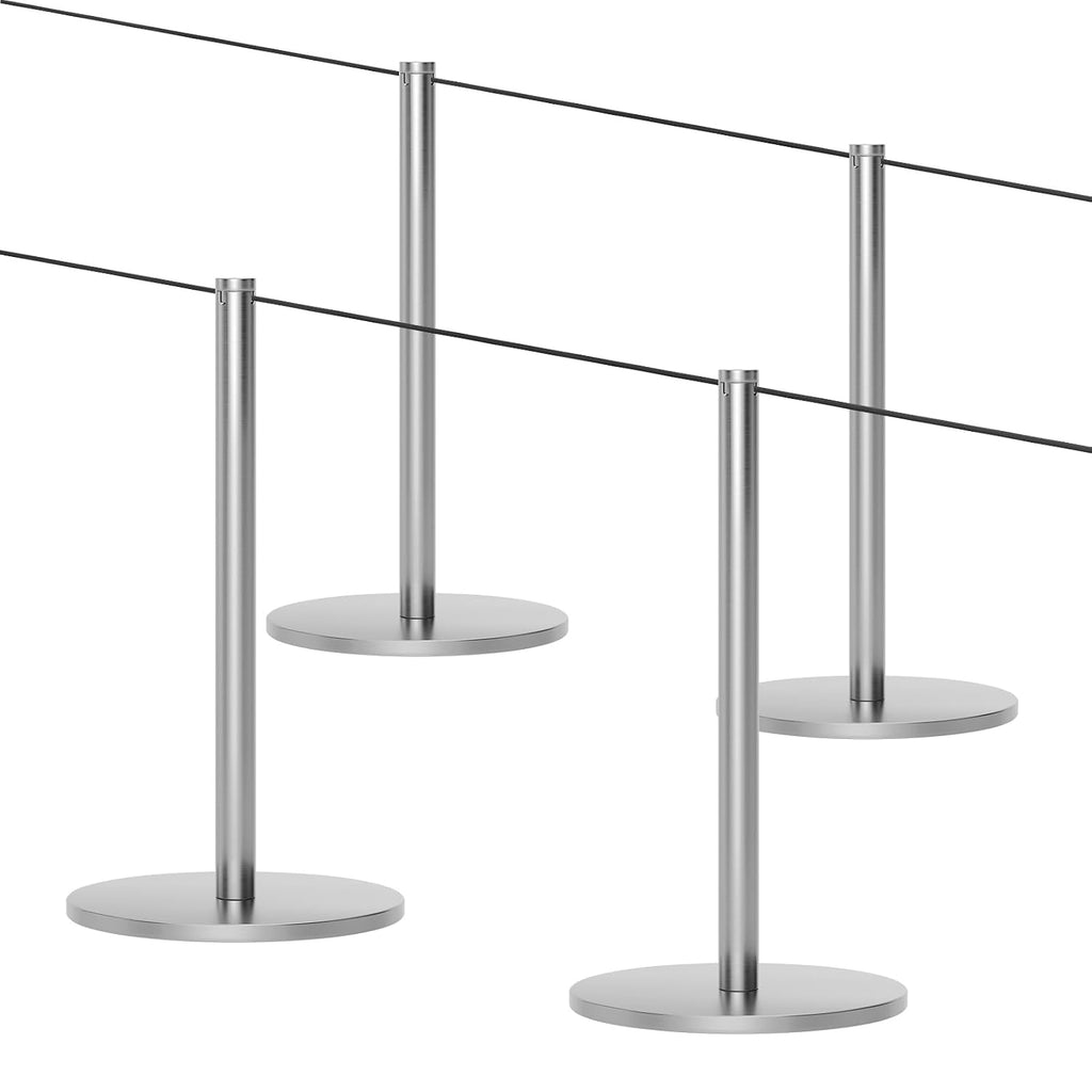 4Pcs Museum Short Stanchions 50 Feet Crowd Control Barrier (Silver)