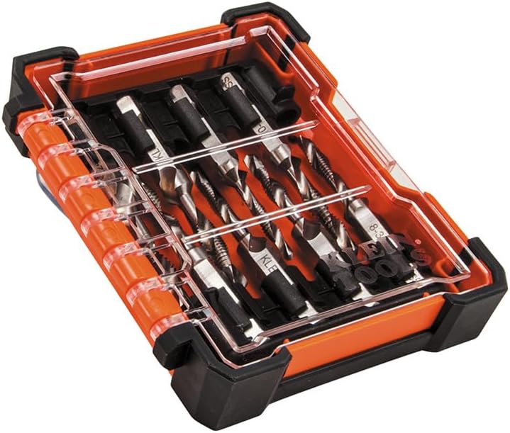 Klein Tools 32217 Drill Tap Tool Kit, 8-Piece, for Aluminum-Brass-Copper-Plastic-Mild Steel, Quick Connect Power Tools Compatible