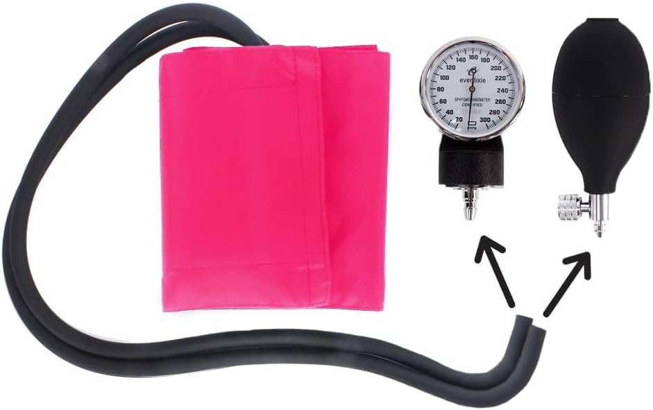 Deluxe Aneroid Sphygmomanometer Blood Pressure Set W/ Adult Cuff, Carrying Case and Calibration Tool - Pink