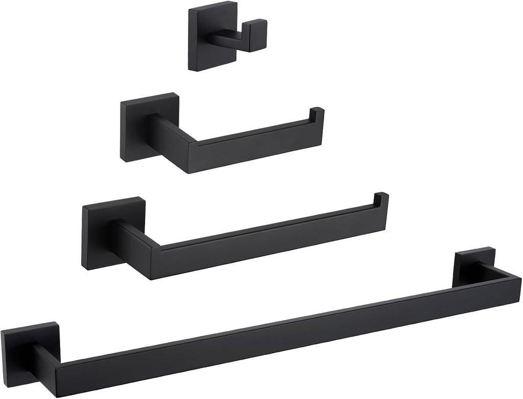 Bathroom Hardware Set Matte Black, Bath Accessory Kit 4-Piece | Stainless Steel Bathroom Fixture Set, Includes Robe