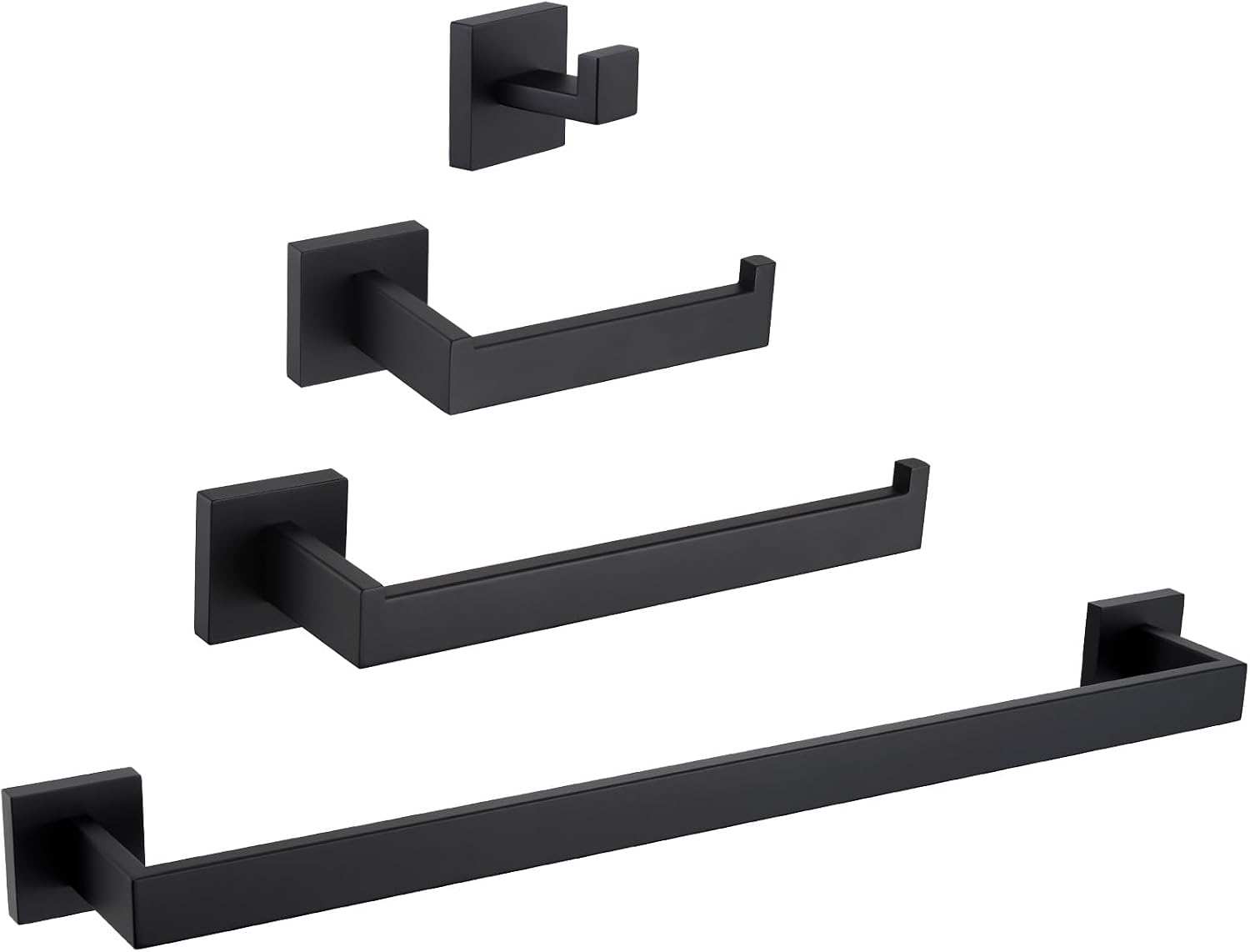 Bathroom Hardware Set Matte Black, Bath Accessory Kit 4-Piece | Stainless Steel Bathroom Fixture Set, Includes Robe