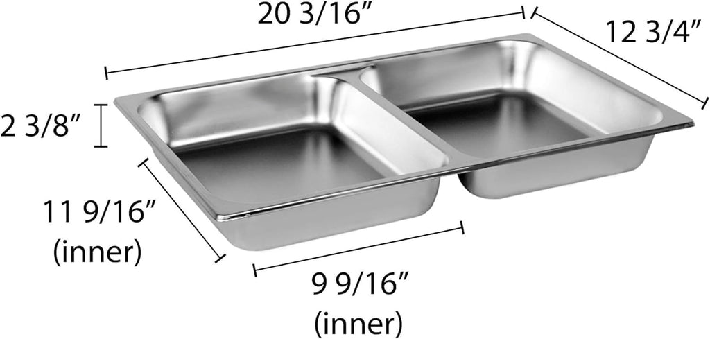 Full Size 2-1/2" Deep Anti-Jamming Divided Steam Pan Stainless Steel 24 Gauge- Commercial Catering Food Pans Chafing