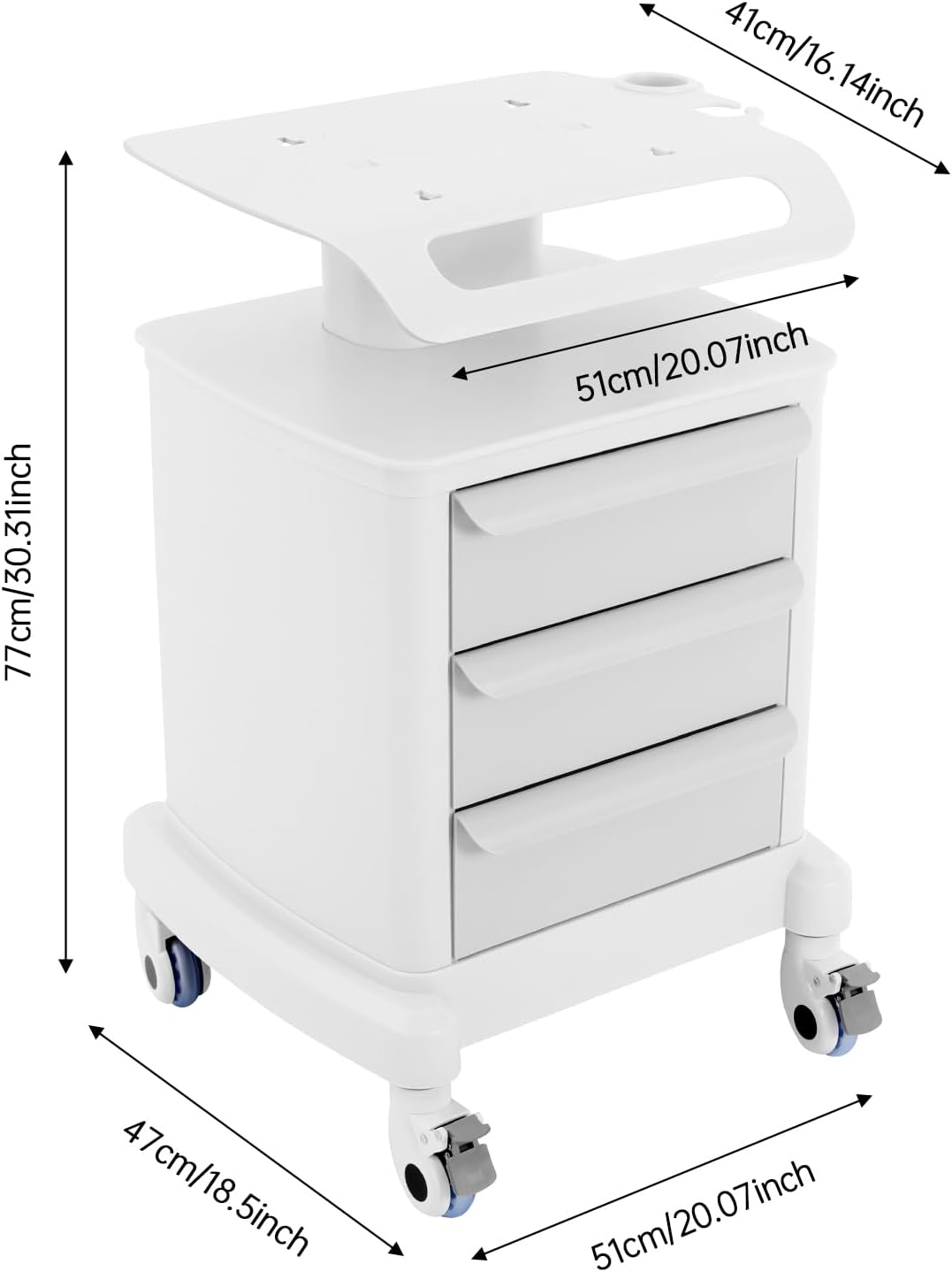Medical Cart, Professional Mobile Medical Trolley with 4 Slient Wheels and 3 Drawers, 66.1LBS Load Capacity Salon