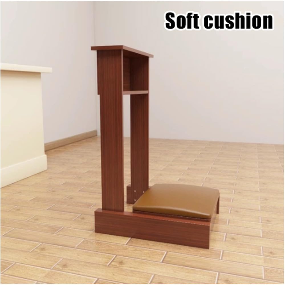 Padded Kneeler with Book Shelf, Church Pulpit Kneeling Chair (White)