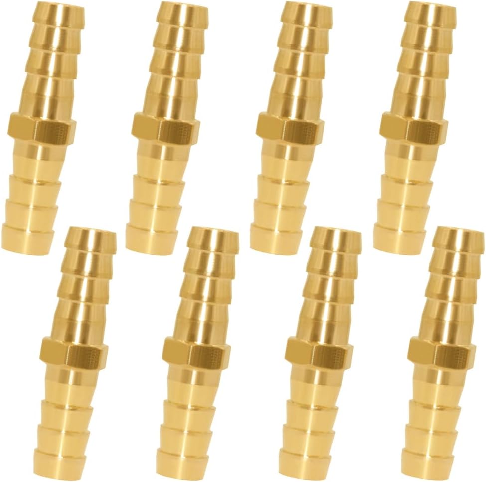Uenede Brass 1/4" Barb Straight Splicer Mender Hose Barbed Fittings, 8PCS