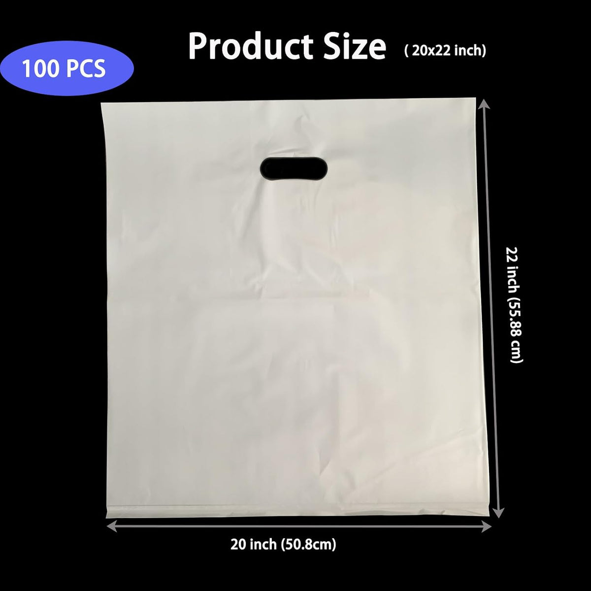100 Pack 20" x 22"x 2 Mil Thick Extra Large White Merchandise Bags with Die Cut Handles