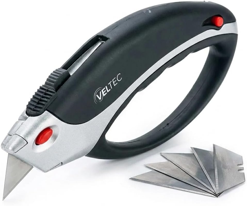 Heavy Duty Retractable Utility Knife, Box Cutter, Carpet Cutter with 3-Position Locking, Ergonomic Non-Slip Grip, 5
