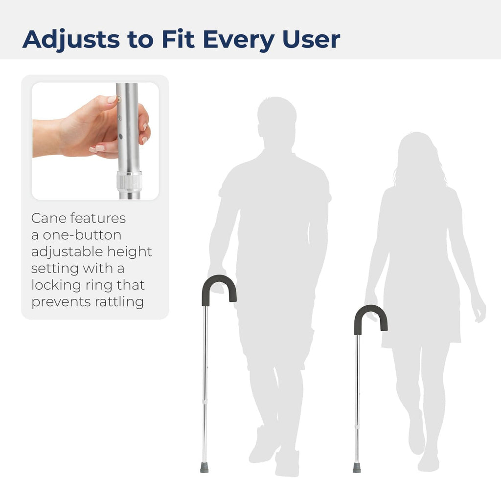 Round Handle Aluminum Walking Cane with Foam Grip, Silver