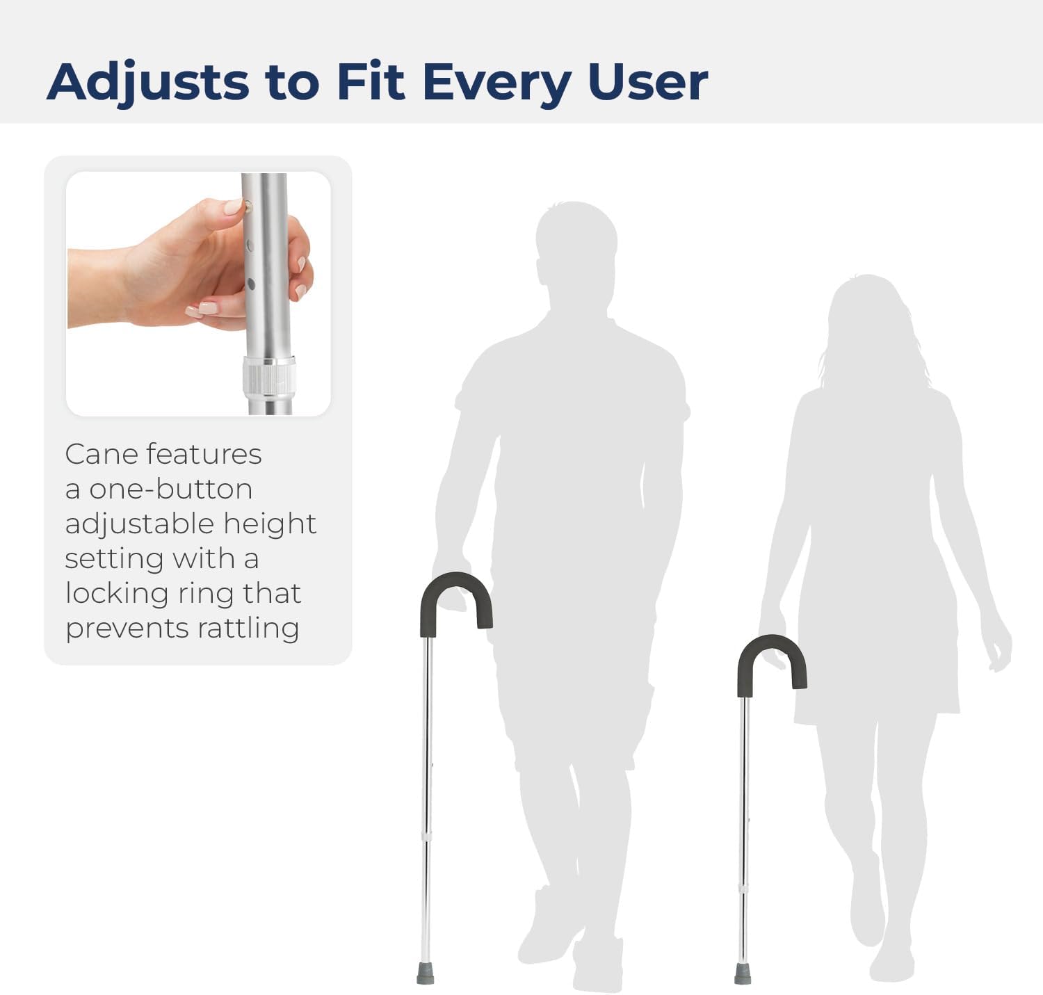 Round Handle Aluminum Walking Cane with Foam Grip, Silver