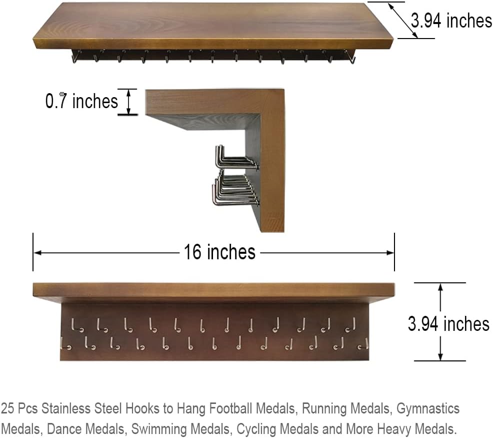 Medal Hanger Trophy Shelf Display Sport Awards. Sturdy Medal Holders for Gymnastics Basketball Soccer Honors Wall