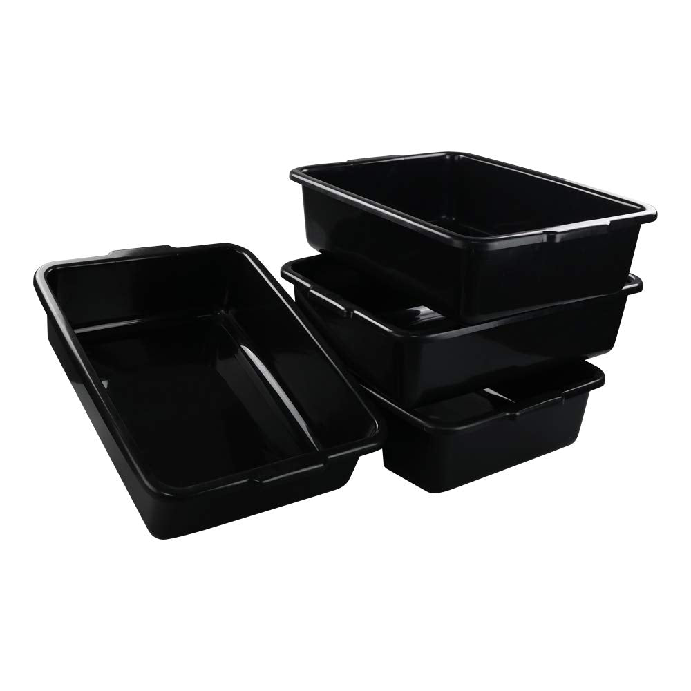4 Packs Plastic Bus Boxes/Bus Tubs, 13 L Black Commercial Bus Boxes