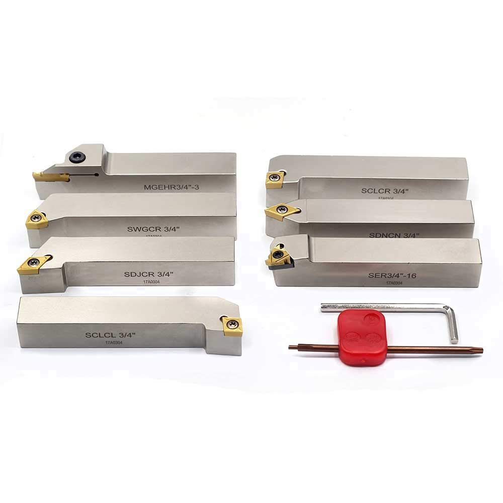 OSCARBIDE 3/4" Shank Nickel Plated 7-Piece Indexable Lathe Tool Holder Set