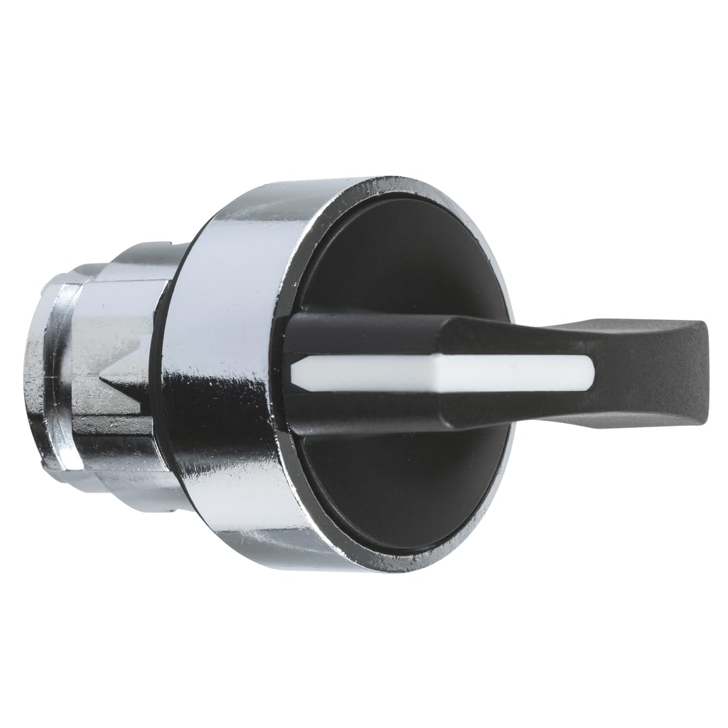 Schneider Electric ZB4BJ3 Harmony XB4 Selector Switch Head, Chromium Plated Metal Bezel, Fits 22mm Diameter Cutouts, Long Handle, 3 Positions, Stay Put Operation, Black