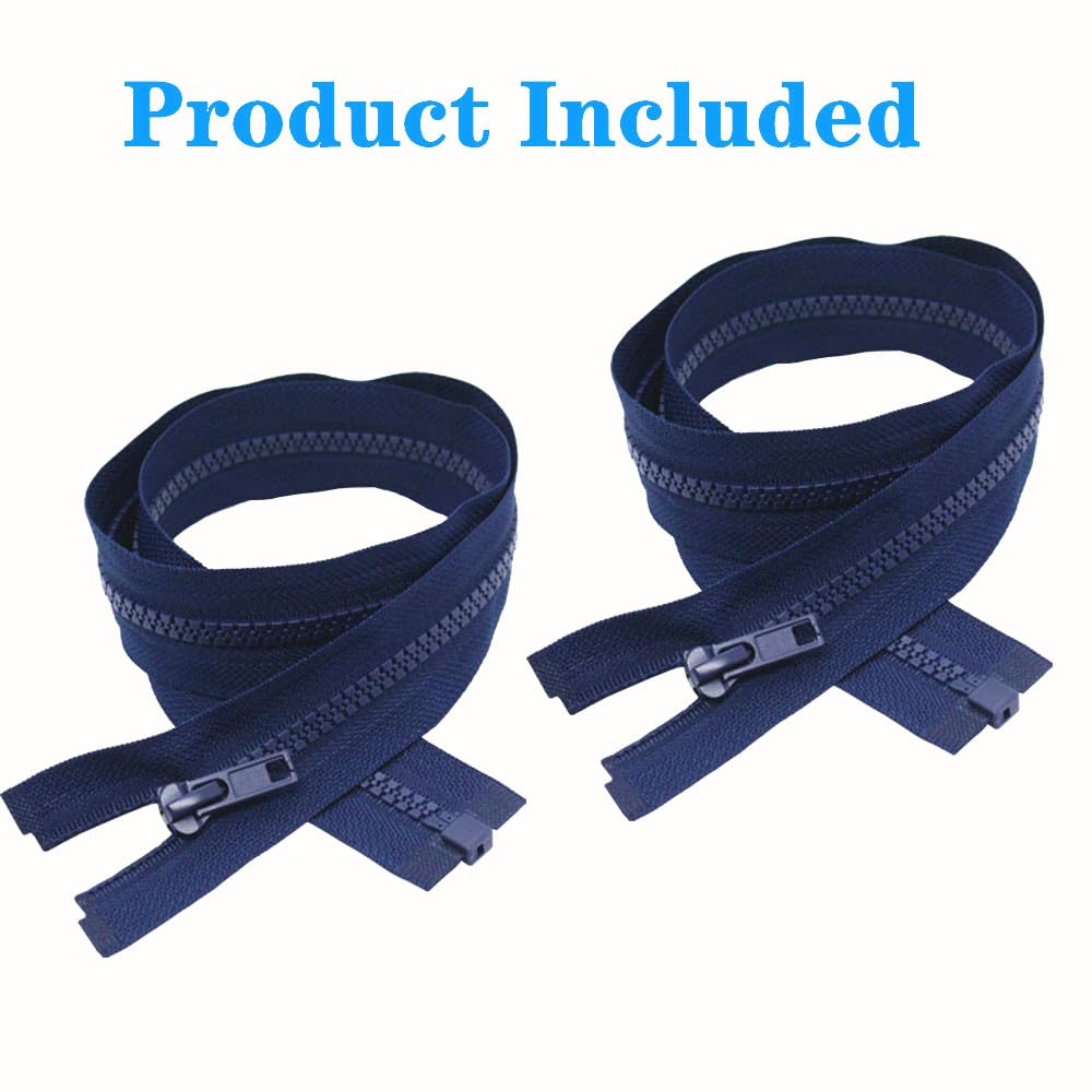 2PCS #5 22 Inch Separating Jacket Zippers for Sewing (Navy Blue)