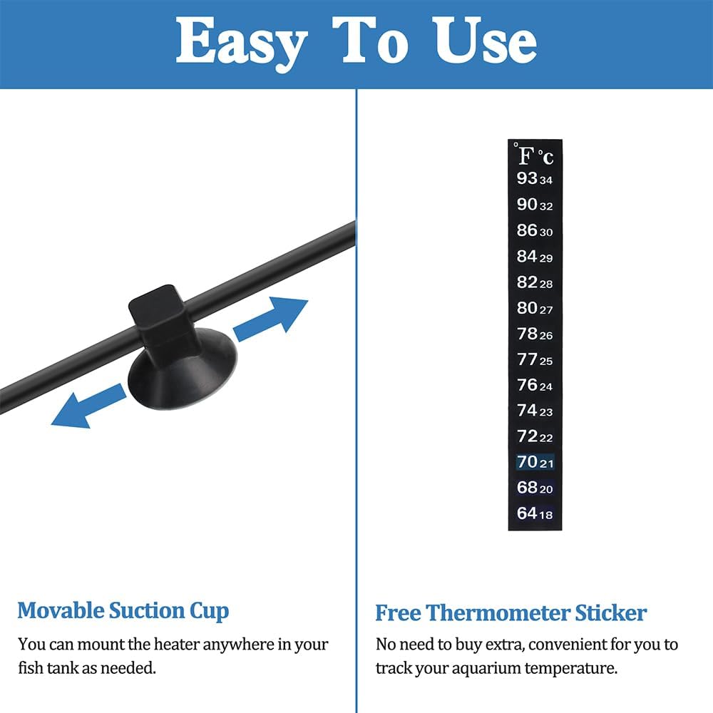 Super Mini Aquarium Heater 6 Watts Small Fish Tank Flat Heater 6W with Free Thermometer Strip Submersible Slim Betta