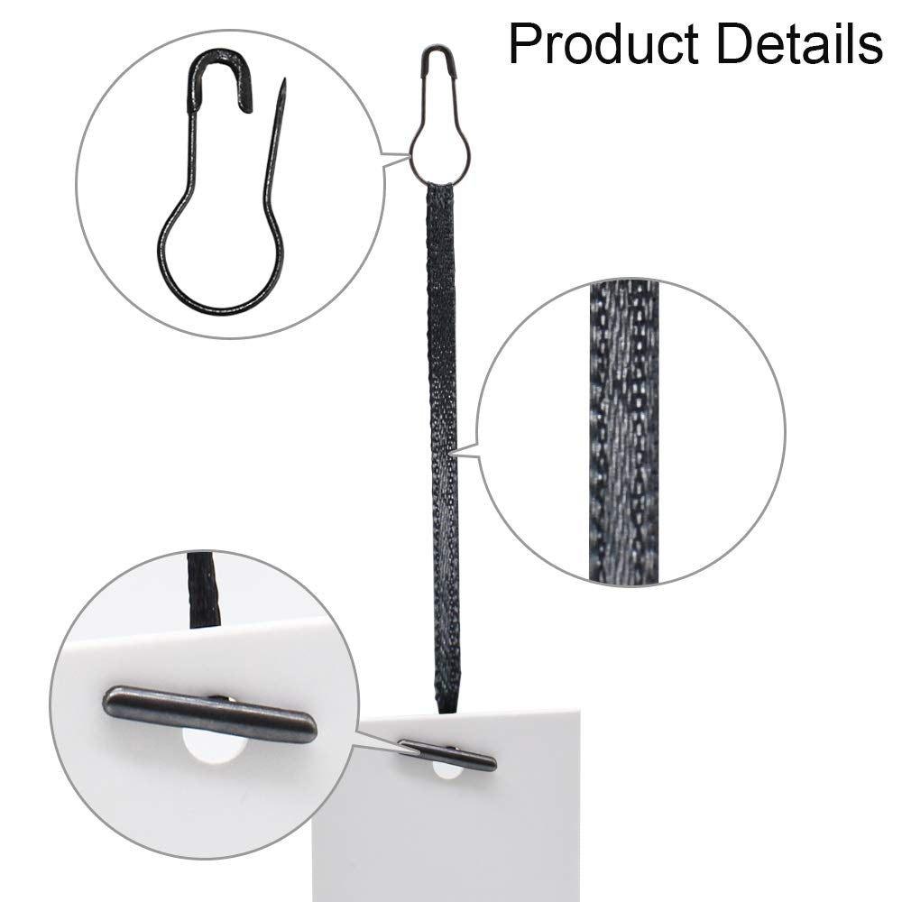 4.5" 500Pcs Hang Tag Fasteners Silks and Satin Strings Safety Pin and Barb Easy and Fast to Attach (Black)