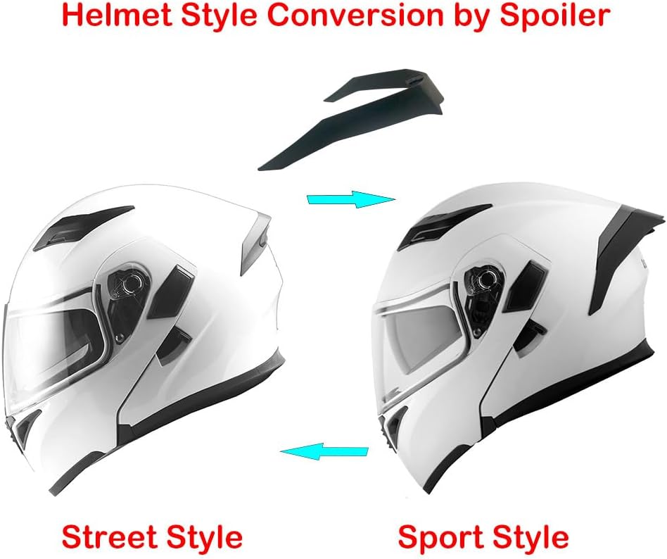 Motorcycle Modular Full Face Helmet Flip up Dual Visor Sun Shield: HB89 Glossy White