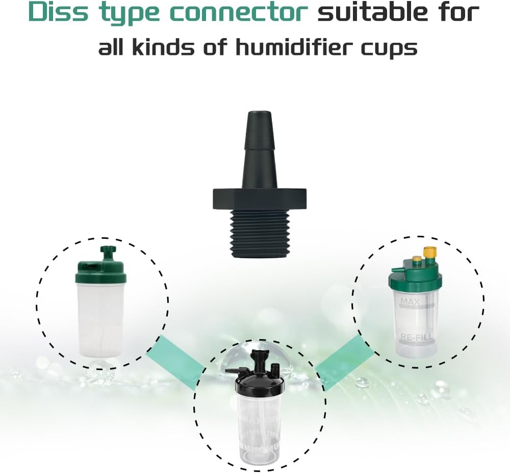 Humidifier Connector Adapter Tube for Oxygen Concentrator and Bubble Humidifier Bottles, Pack of 5 Tubes & 5