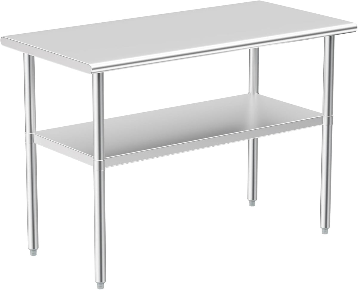 Stainless Steel Table for Prep & Work, 24x48 Inches, Metal Commercial Heavy Duty Table with Adjustable Under Shelf