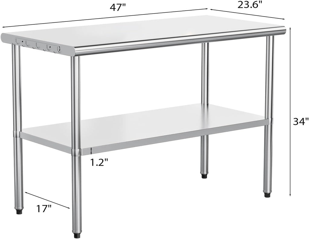 48'' x 24'' Stainless Steel Table for Prep & Work,Commercial Worktables & Workstations, NSF Heavy Duty Metal Table