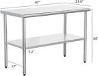 48'' x 24'' Stainless Steel Table for Prep & Work,Commercial Worktables & Workstations, NSF Heavy Duty Metal Table