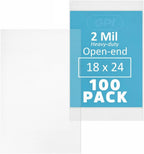 18" x 24" Open-End Flat Poly Bags, Extra-Large, 100 Pack, 2 Mil Heavy Duty