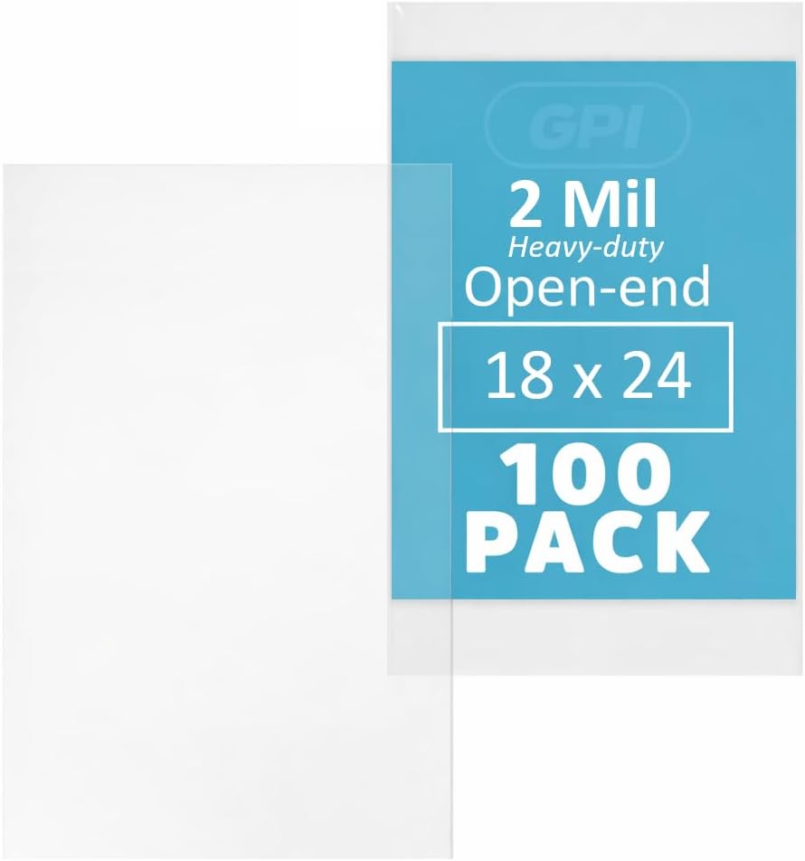 18" x 24" Open-End Flat Poly Bags, Extra-Large, 100 Pack, 2 Mil Heavy Duty
