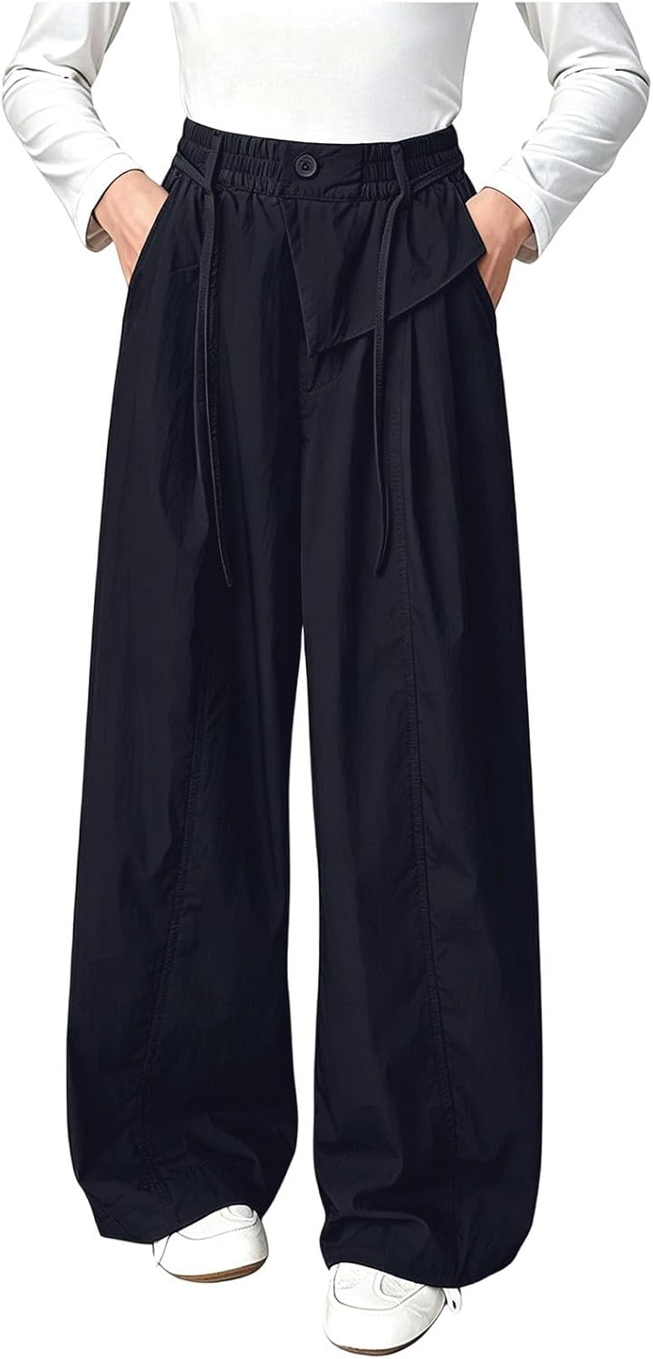 Girls Wide Leg Casual Pants Elastic Waist Hiking Cargo Pant | Teen Lightweight Quick Dry Sweatpants, Y2K Hip Hop