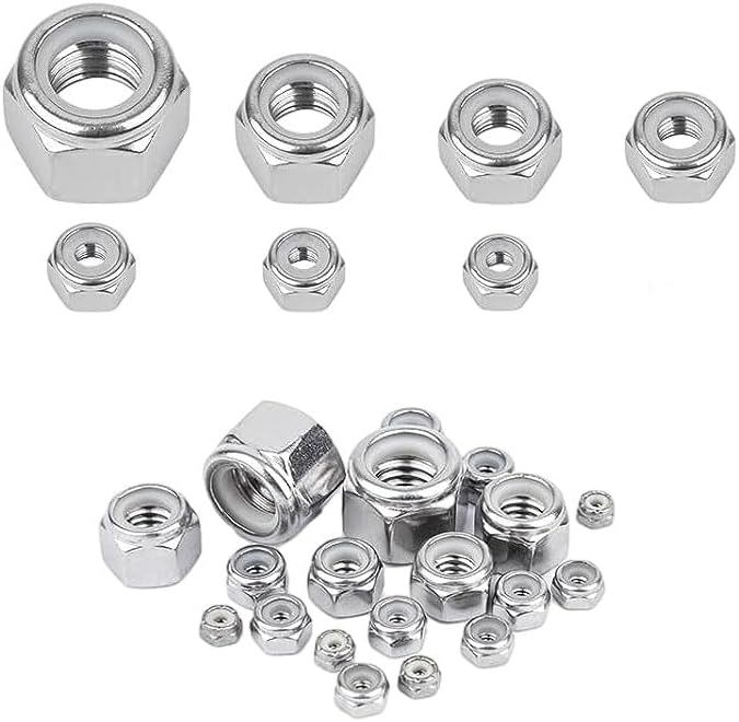 5/16-18 Inch Nylon Insert Hex Lock Nuts,Hincell 60pcs 304 Stainless Steel Locknuts, Hex Drive, Bright Finish