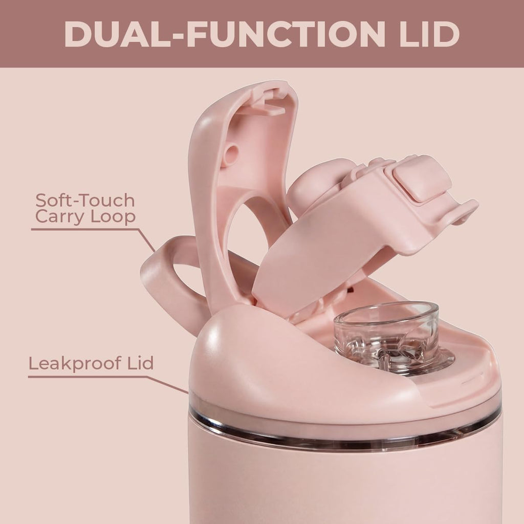 Ease2o 14oz Kids Water Bottle with Straw & Chug Lid, Dusty Rose