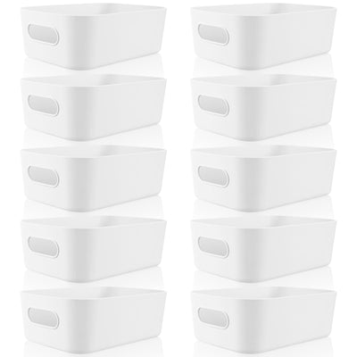 10 Pcs White Plastic Storage Bins 8 x 5.7 x 3 in
