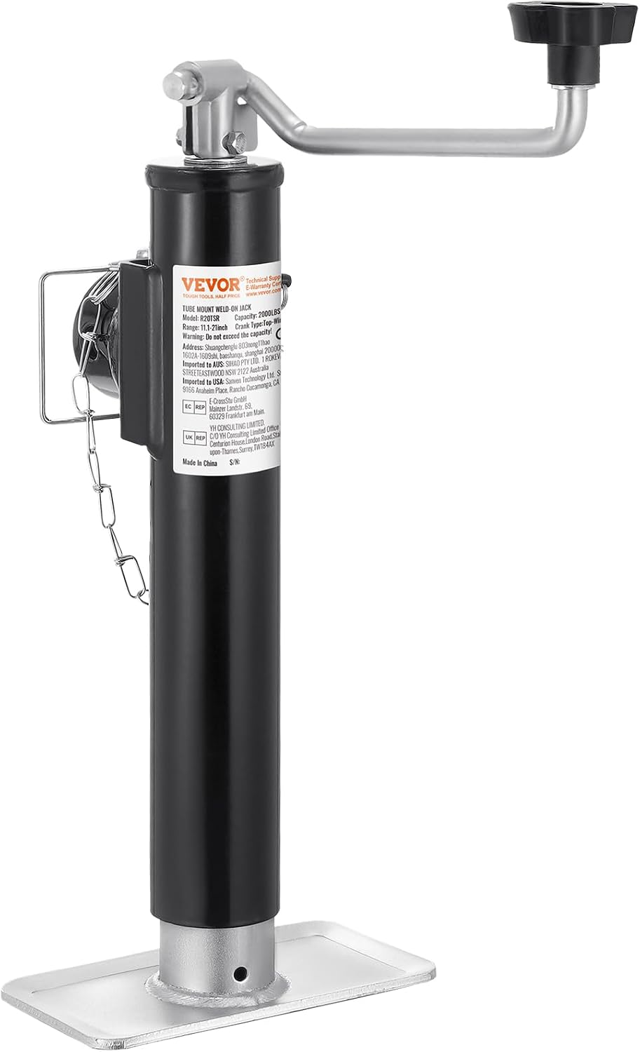 Trailer Jack, 2000 lbs Dynamic Load Capacity, Weld-on Pipe-Mount Swivel, 10" Lift Stand with Handle for RV, Horse