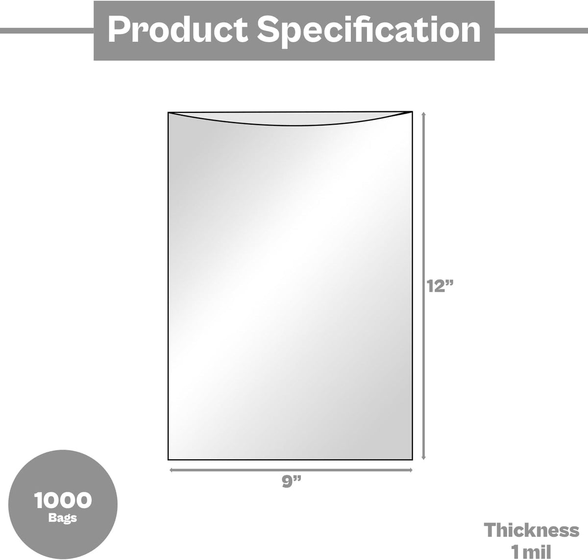 PSBM 1000 Count 1 Mil 9 Inch x 12 Inch, Flat Poly Bags, No Seal/Open End Bags For Retail Packaging, Storage, Or