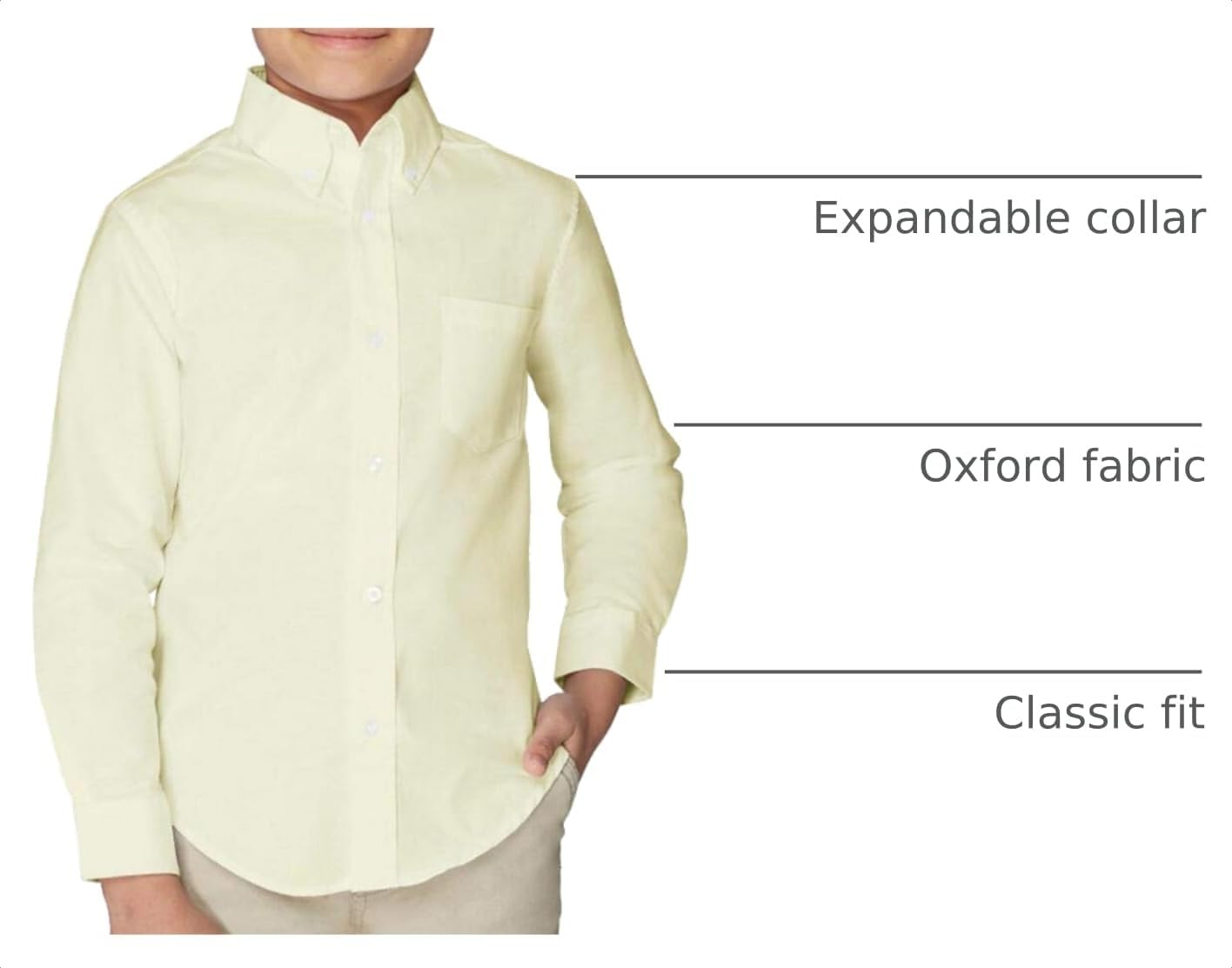 Boys Long Sleeve Oxford Shirt (Standard & Husky), yellow, 20