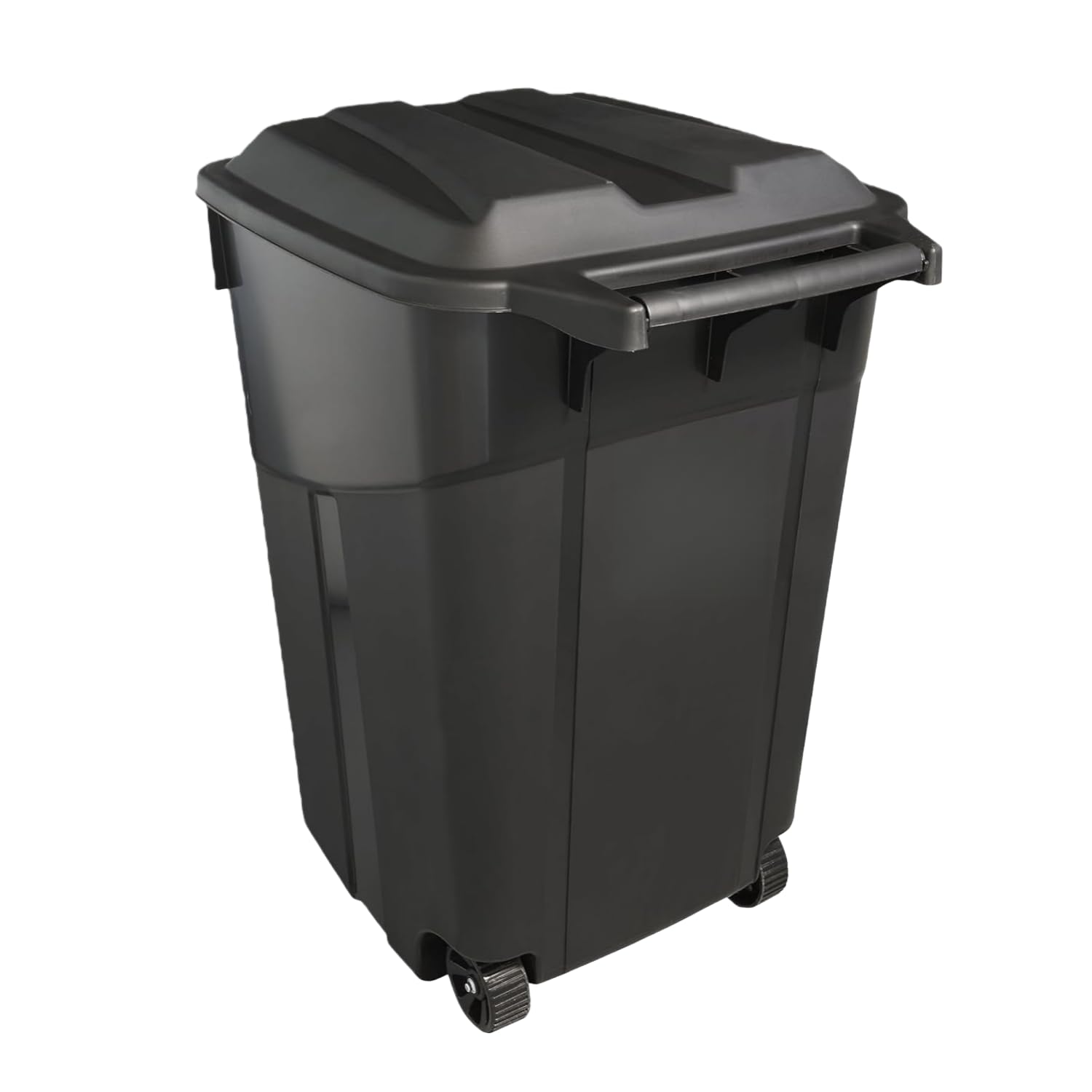 32 Gallon Outdoor Trash Can with Lid, Heavy-Duty Wheeled Garbage Bin for Backyard, Deck or Garage, Black, Can with
