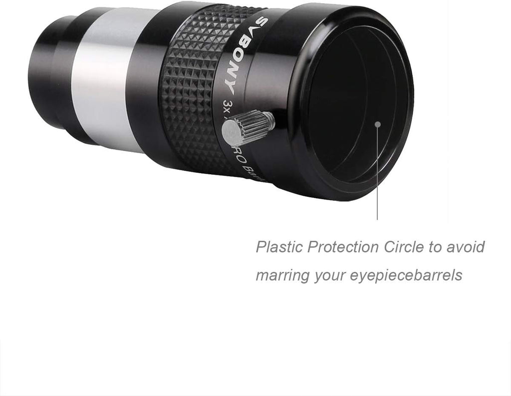 3X Barlow Lens, Fully-Multi Coated Achromatic, 1.25" Telescope Lens | Rubber Grip Ring, Metal Material, Crisp and
