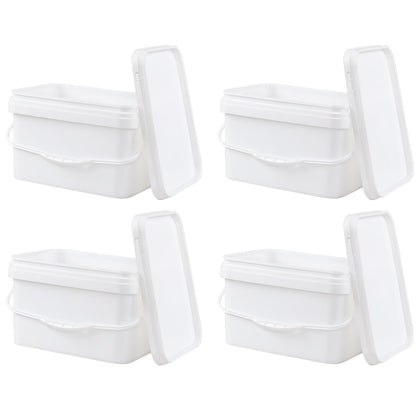 3 Gallon Rectangular Storage Bucket Pails with Lid, 4-Pack