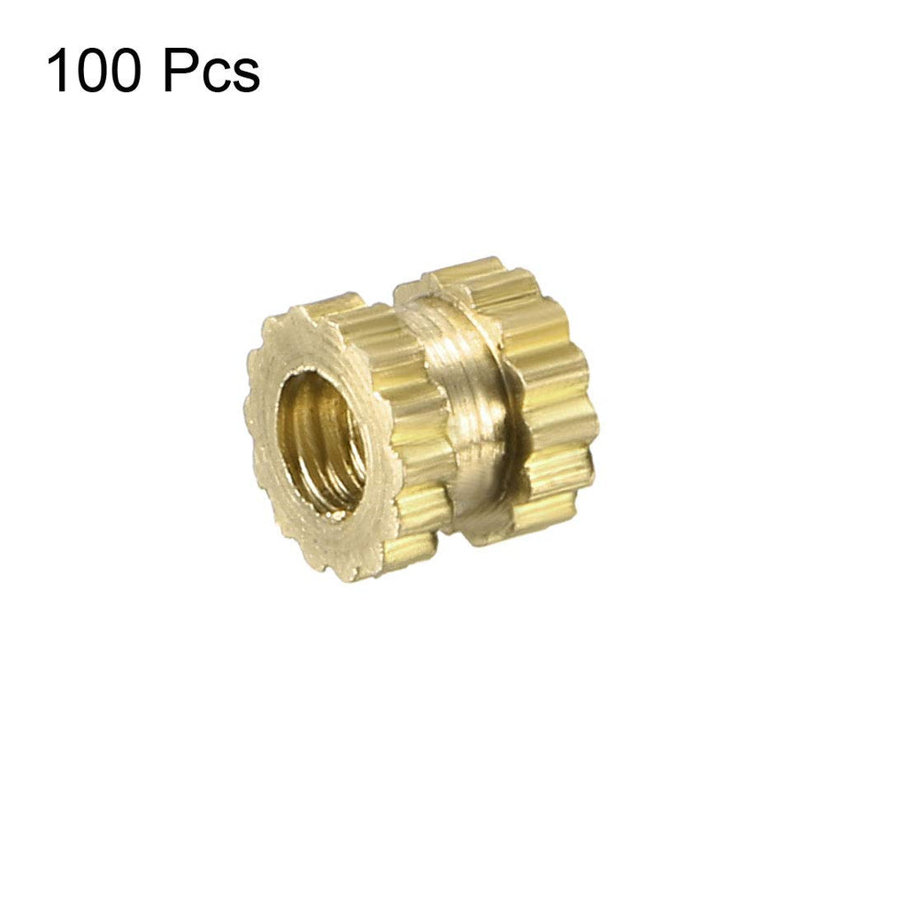 uxcell M2 x 3mm L x 3.2mm OD Female Thread Brass Embedment Nuts 100Pcs