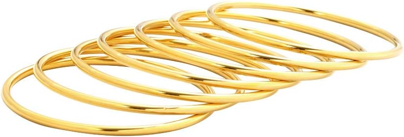 Glossy Thin Round Bangle Bracelet Set for Women, Set of 7