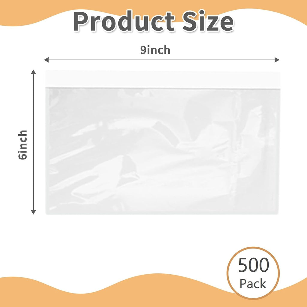6" x 9" Shipping Label Sleeves Plastic Envelopes Self-Adhesive Top Loading Packing List Envelopes, Clear Mailing