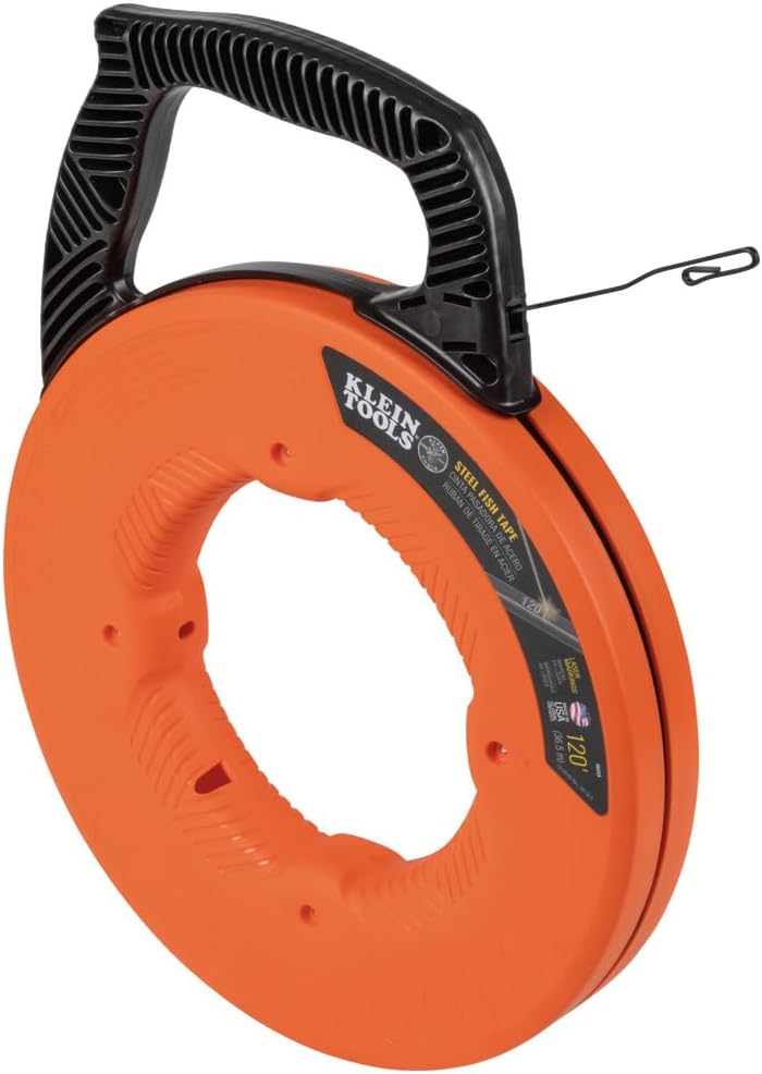 56333 Electrical Fish Tape, Steel Wire Puller with Double Loop Tip, Optimized Housing and Handle, 1/8-Inch x 120-Foot