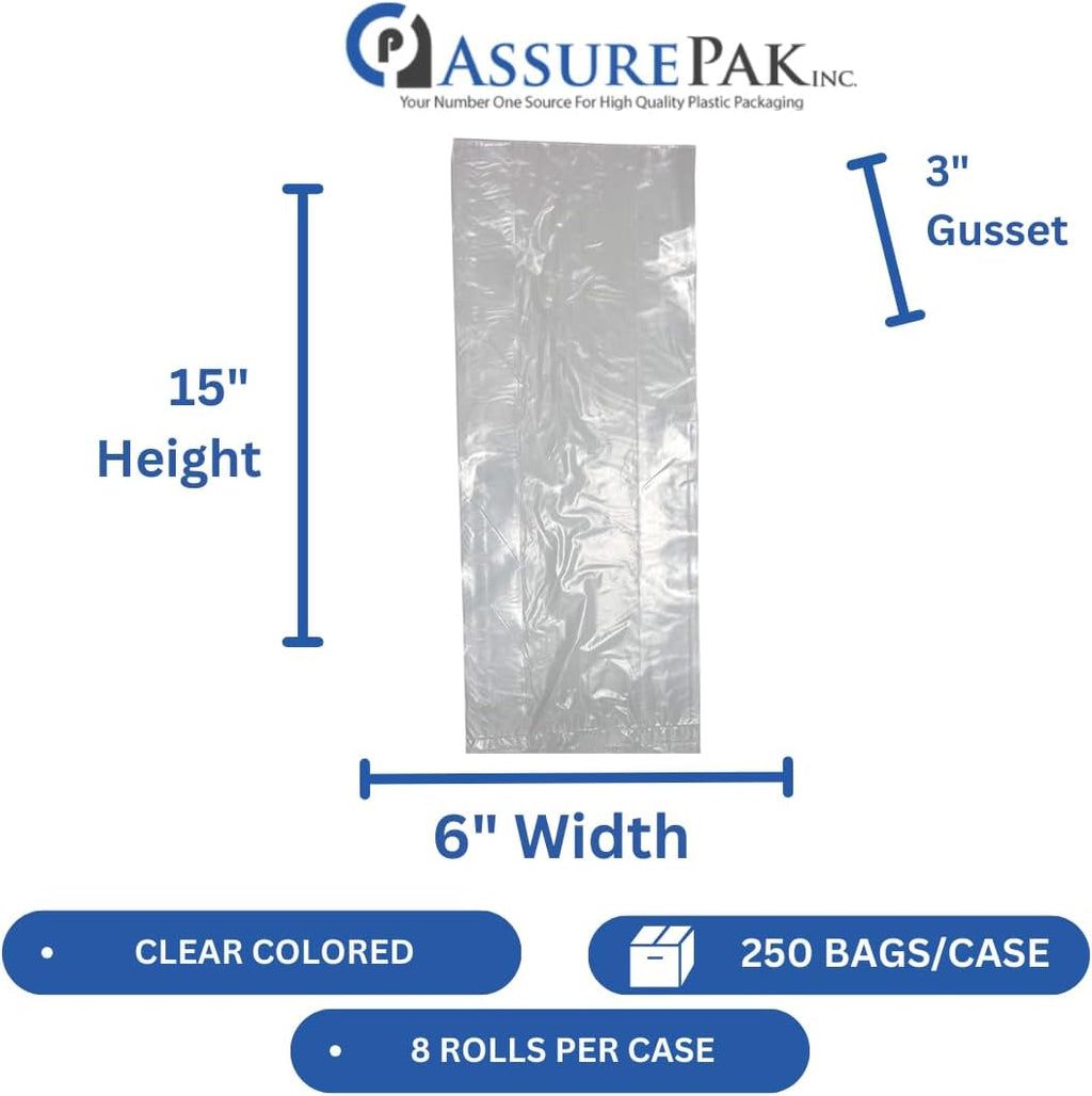 Clear Poly Bags, 6" x 3" x 15", 1 Mil, 2000 Count, 8 Rolls