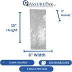 Clear Poly Bags, 6" x 3" x 15", 1 Mil, 2000 Count, 8 Rolls