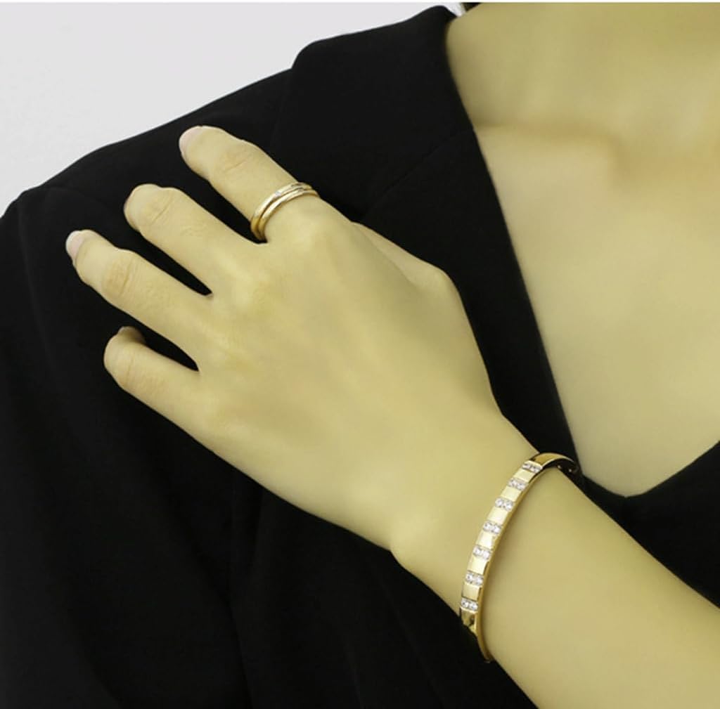Jewelers 8mm Width Stainless Steel Cubic Zircon Filled Open Clasp Bangle Bracelet