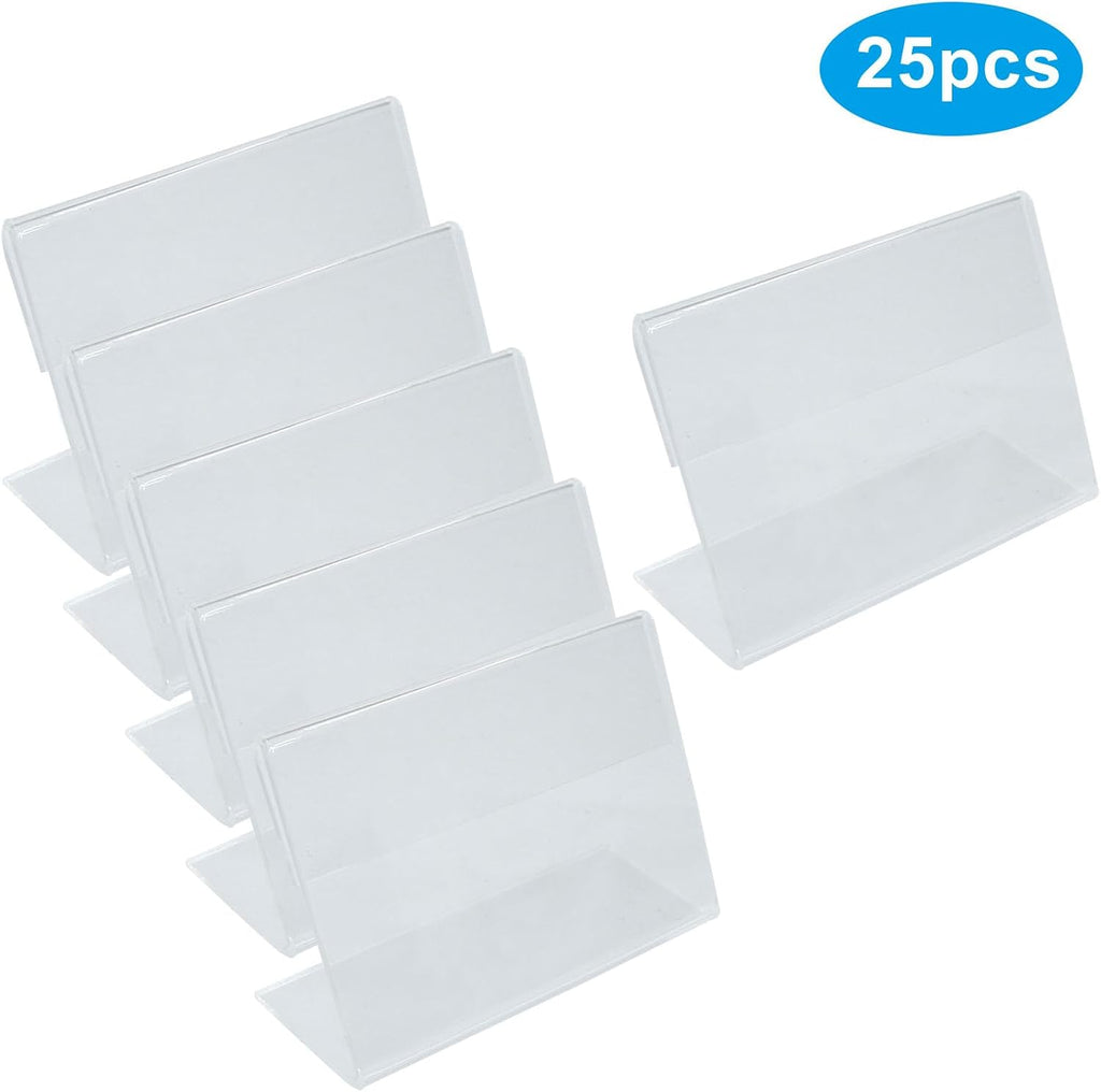 Clear Acrylic Sign Holder L Shaped, 2.36" x 1.57", 25 Pcs | Mini Display Holder, Plastic Table Counter Top Stand