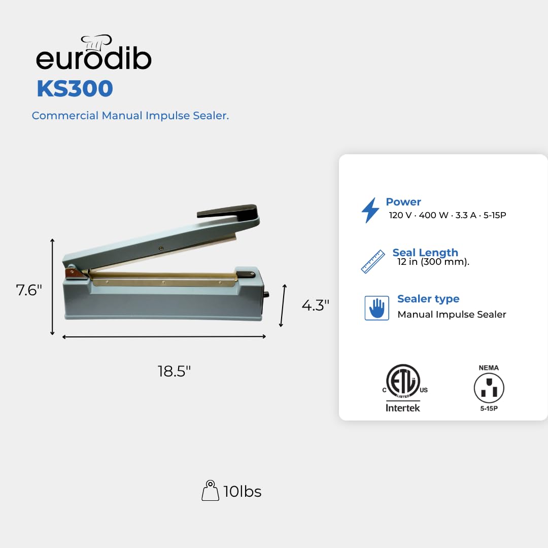 KS-300 12" Manual Impulse Heat Sealer, 120V Poly Bag Sealer