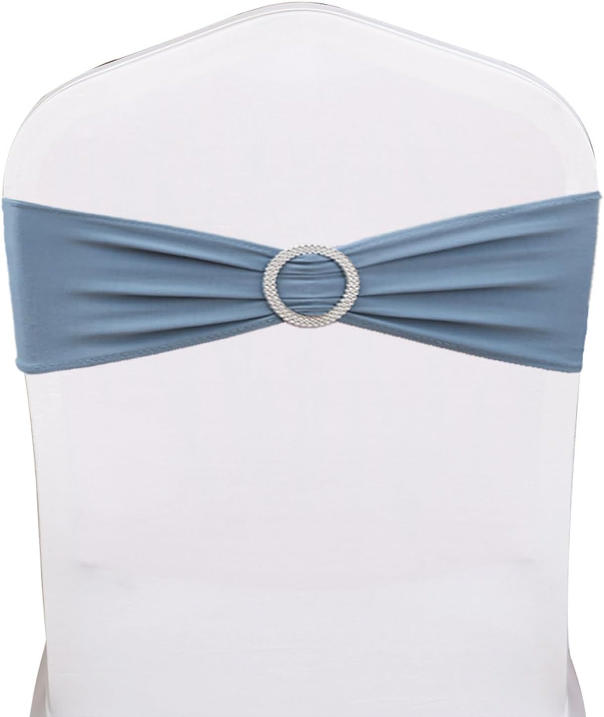 Pack of 50PCS Spandex Dusty Blue Chair Sashes Bows Elastic Chair Cover Bands Slider Buckles for Wedding Reception
